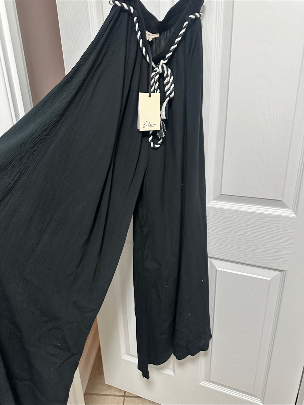 Elan beach pants with Black-and-White Rope Waist Tie
